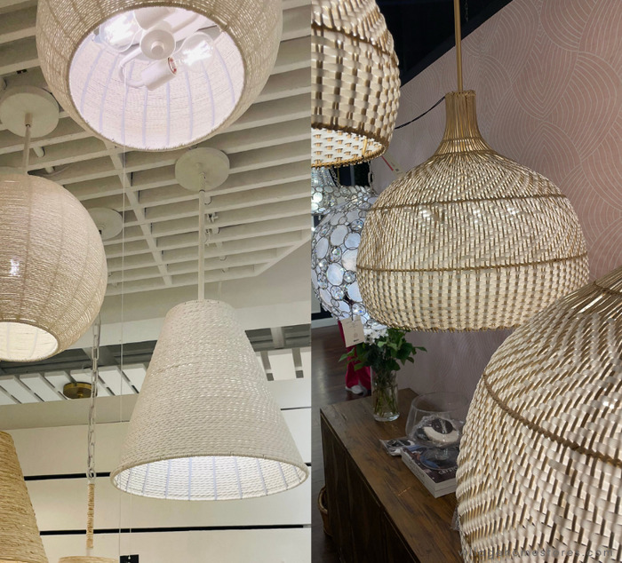 woven pendant shades with natural fibers and white fibers
