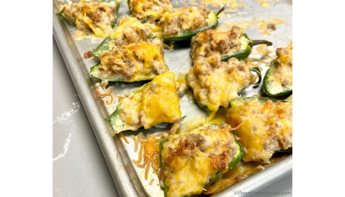 sheet pan with stuffed jalapenos baked