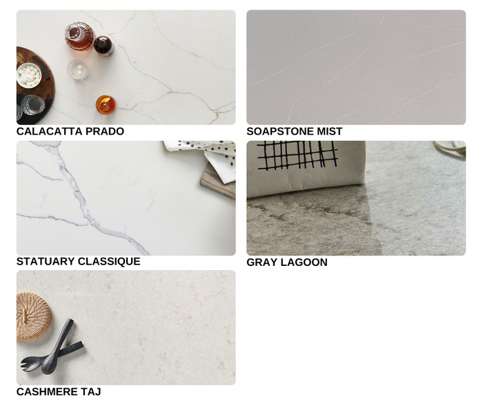 selections of quartz countertops on promotion soapstone mist gray lagoon statuary classique cashmere taj calacatta prado