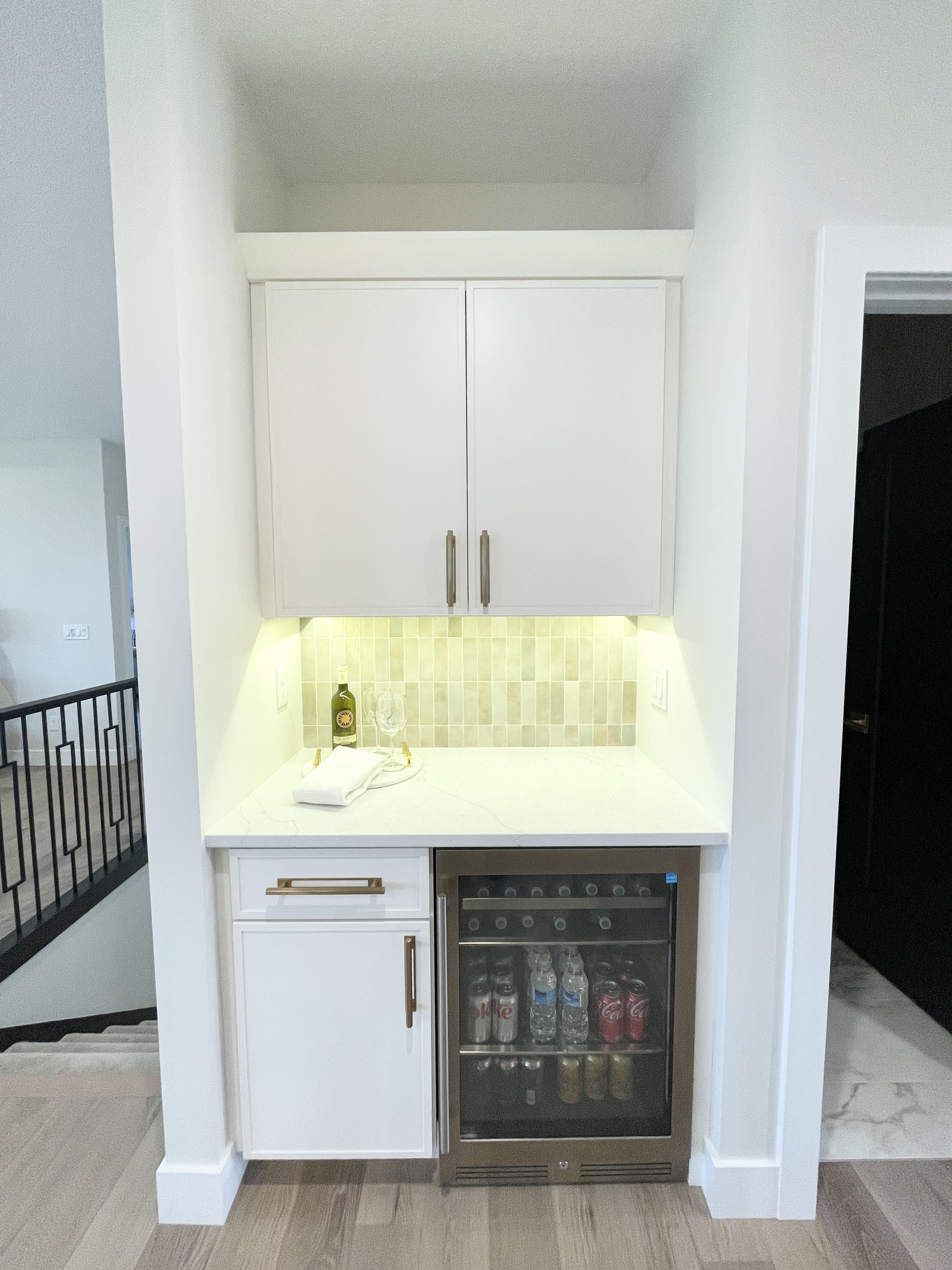 cabinet dry bar setup in great room kitchen