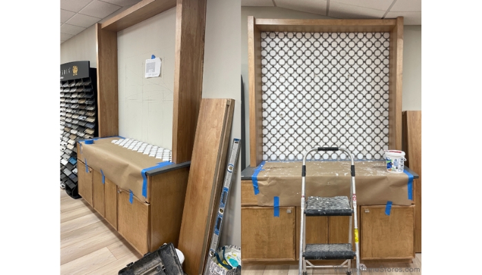 installation of bar cabinet display and wall tile