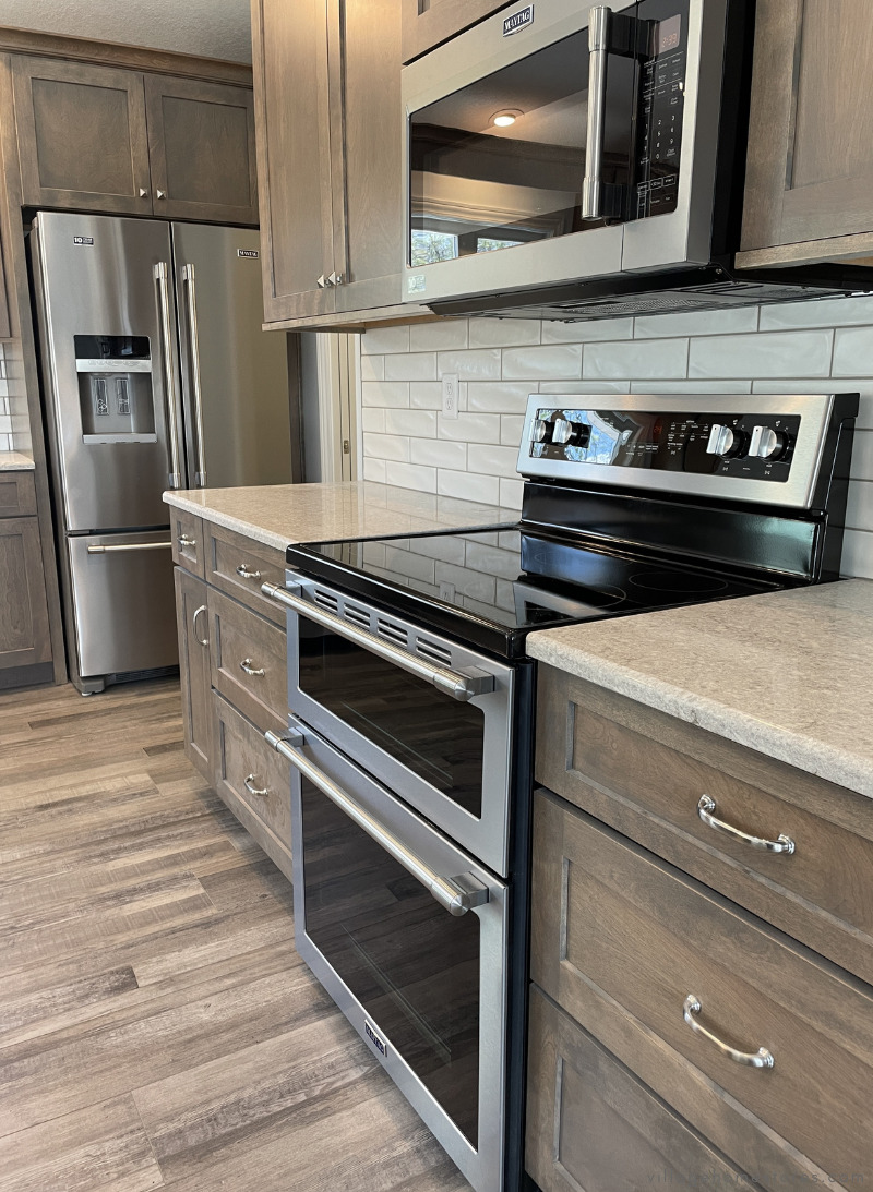 image of double oven electric maytag range from village home stores with microwave hood above