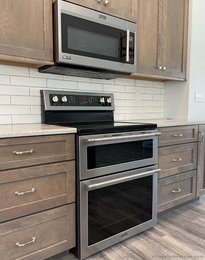maytag double oven range with two doors and two ovens