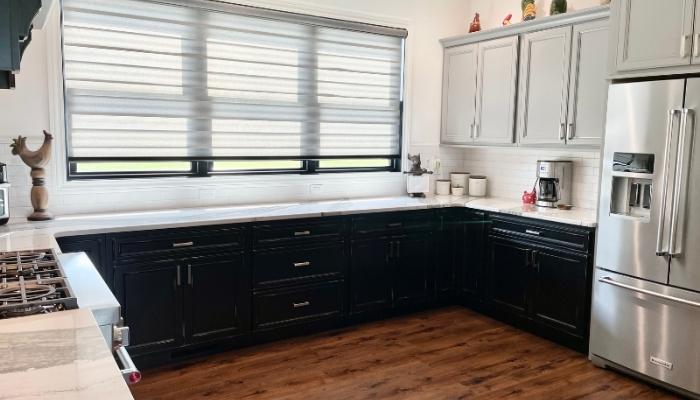 farmhouse kitchen with gray and black theme