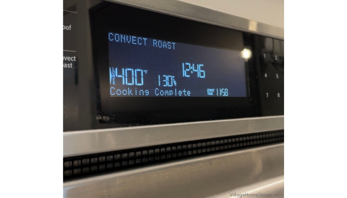 closeup of combination wall oven and microwave unit control panel