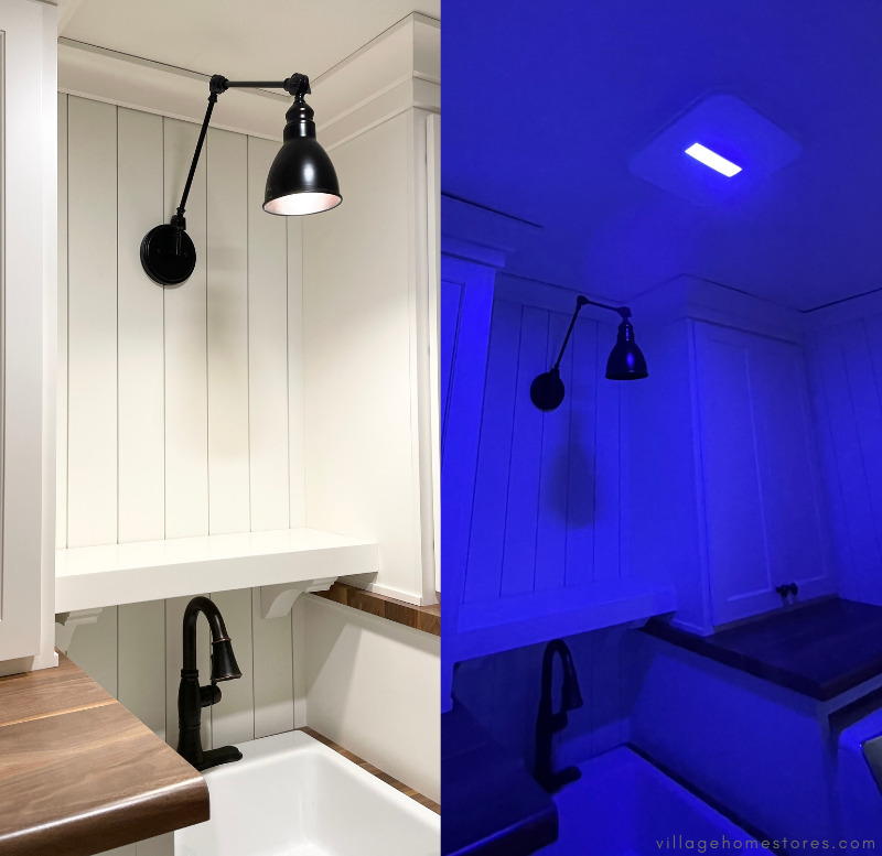 side by side of antimicrobial fan light shown with both settings