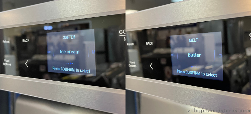 microwave screen showing soften ice cream and melt butter