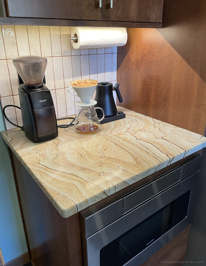 kitchen counter with coffee station setup and pour over coffee