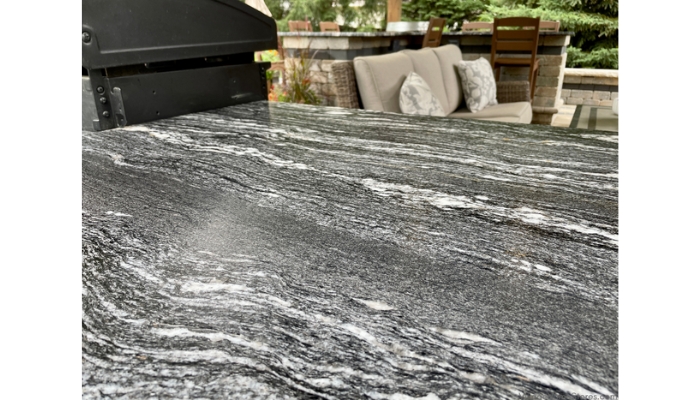 close up shot of black space natural stone in brushed finish