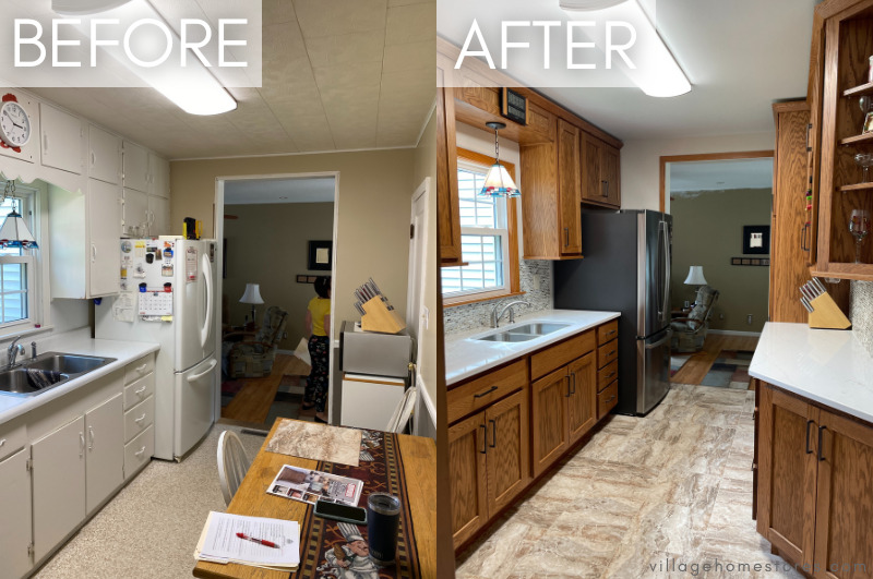 side by side images of kitchen before and after remodel 