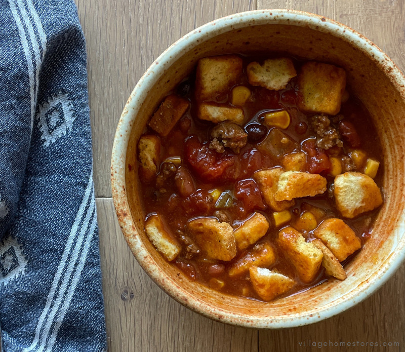 rustic bowl of chili