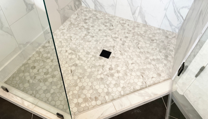 mosaic hex tile shower floor in a Kewanee, Illinois home
