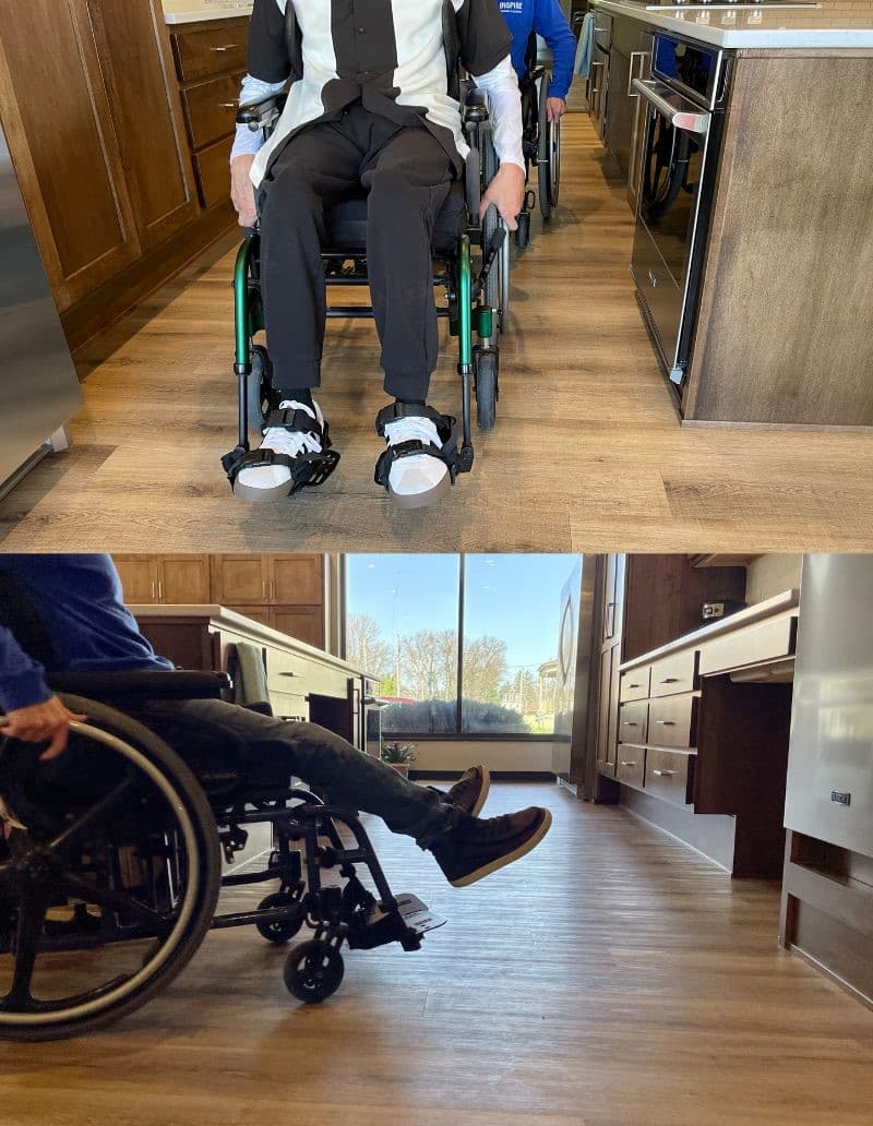 images showing wheelchair clearance for path between kitchen sink wall and island