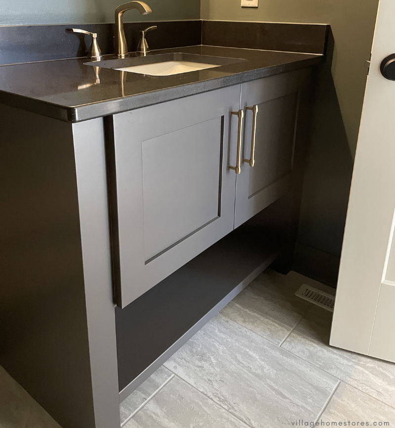 gray bathroom cabinet in pewter painted finish