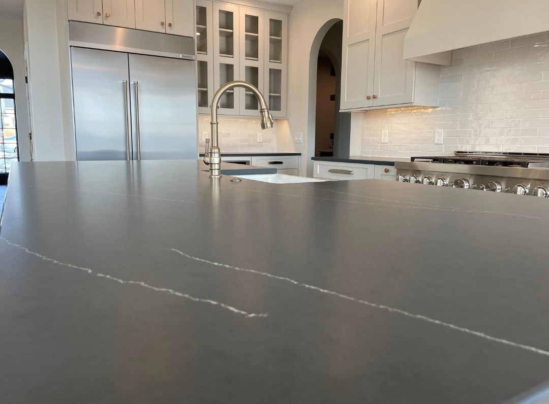 dark black soapstone metropolis quartz with white veining