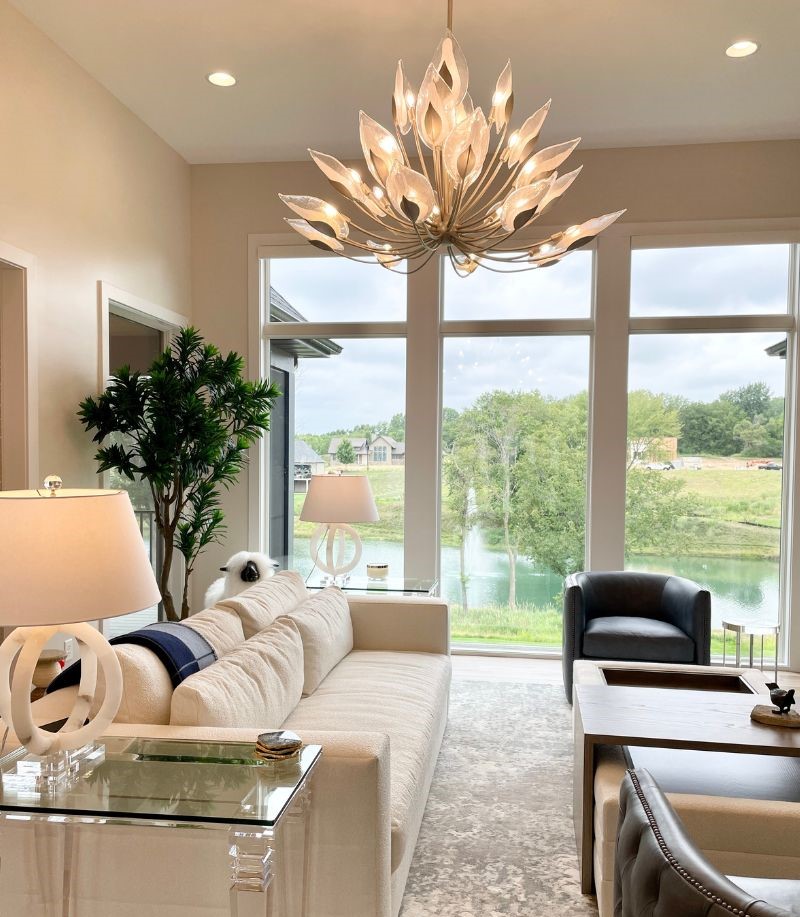 Luxe Hudson Valley chandelier hanging in a Quad Cities home. Lighting by Village Home Stores.