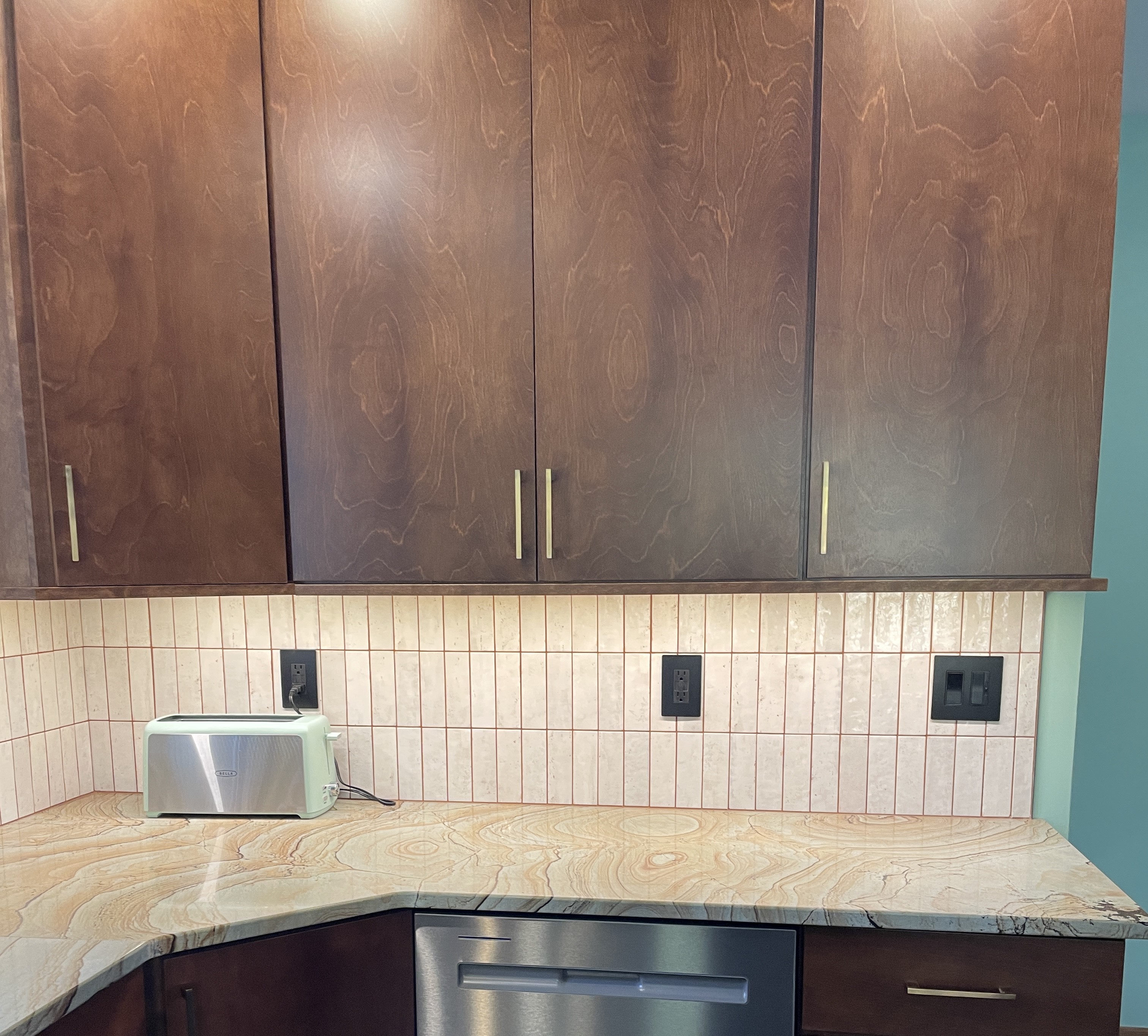  Koch cabinets in Liberty Birch Chestnut installed in a Davenport, Iowa kitchen remodeled start to finish by Village Home Stores.