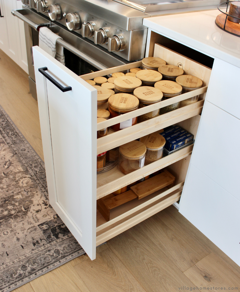 pull out base spice rack cabinet with storage containers inside