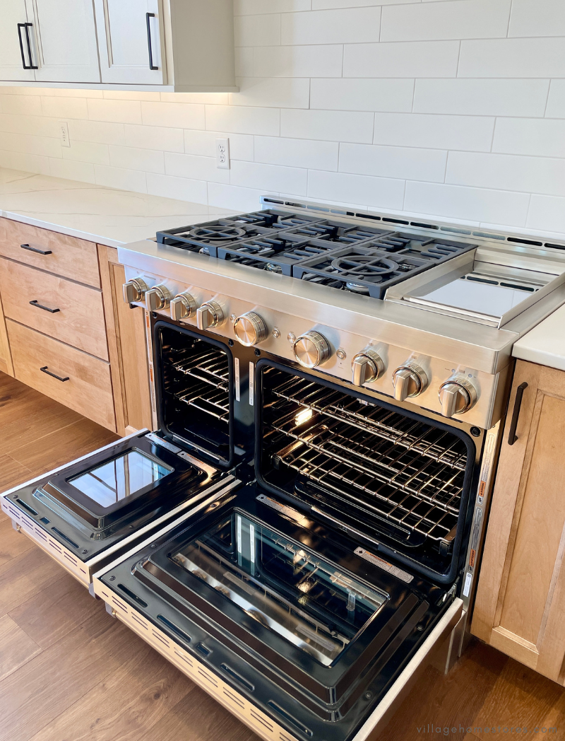 kitchenaid range with oven doors open