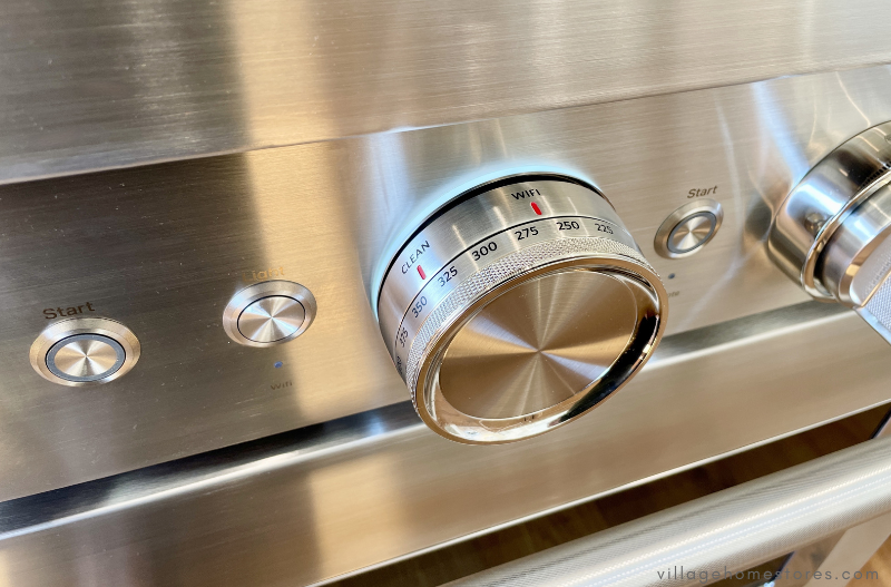 closeup of kitchenaid range knobs showing wifi option