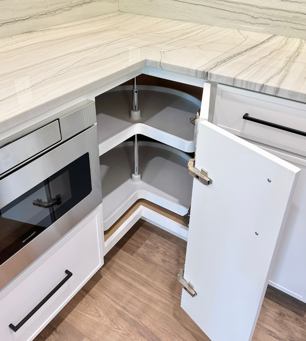 base corner cabinet with basic plastic lazy susan interior