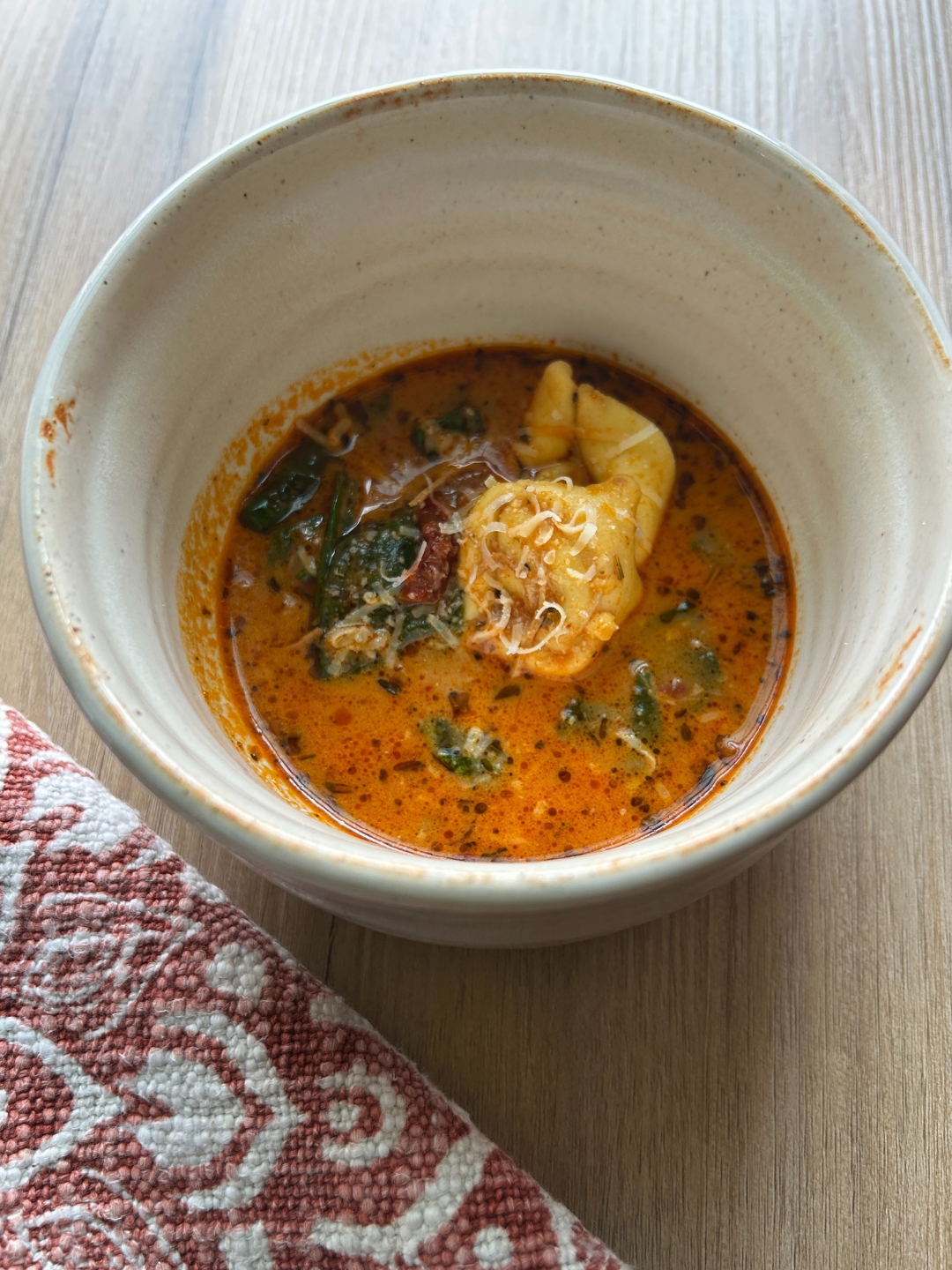 bowl of marry me chicken soup with tortellini