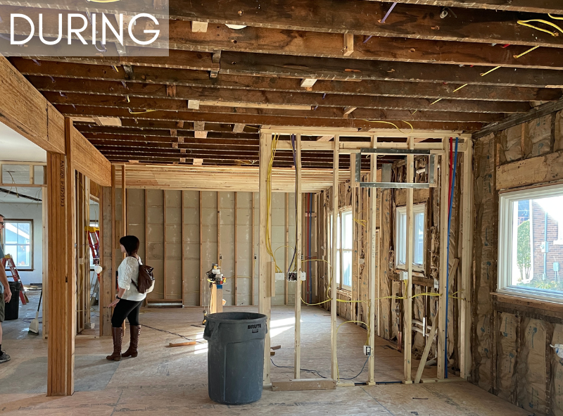 images of remodel crew and kitchen designer from village home stores discussing remodeling job at site