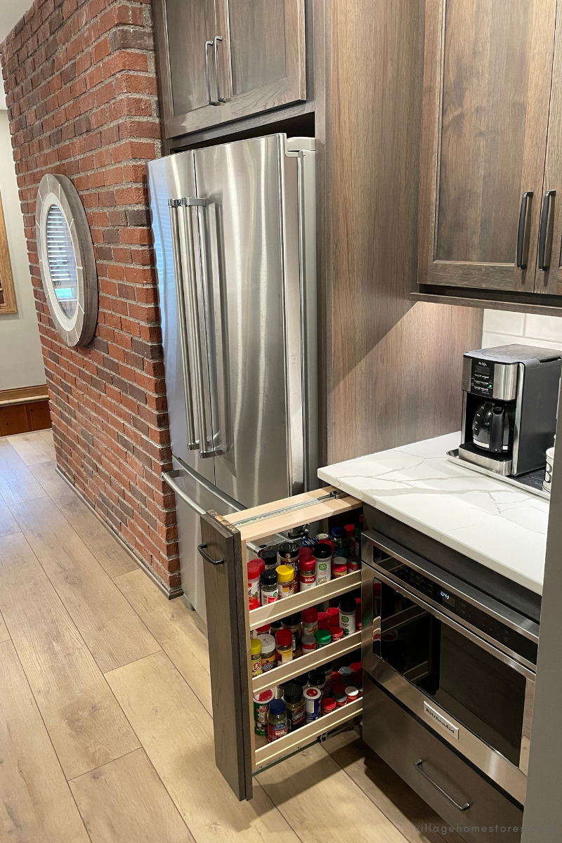 pullout spice rack cabinet in kitchen