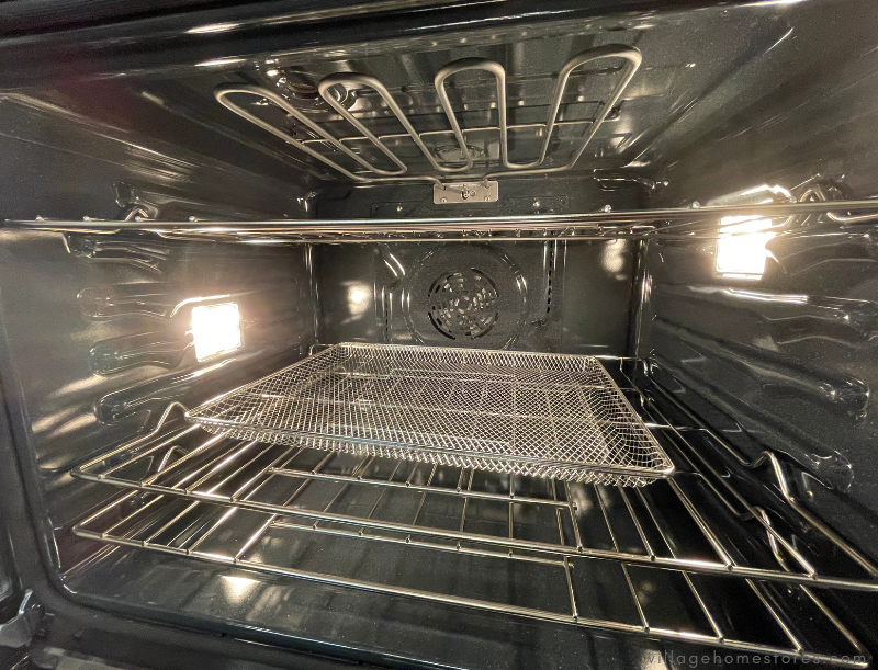 convection oven interior with racks and air fry tray showing