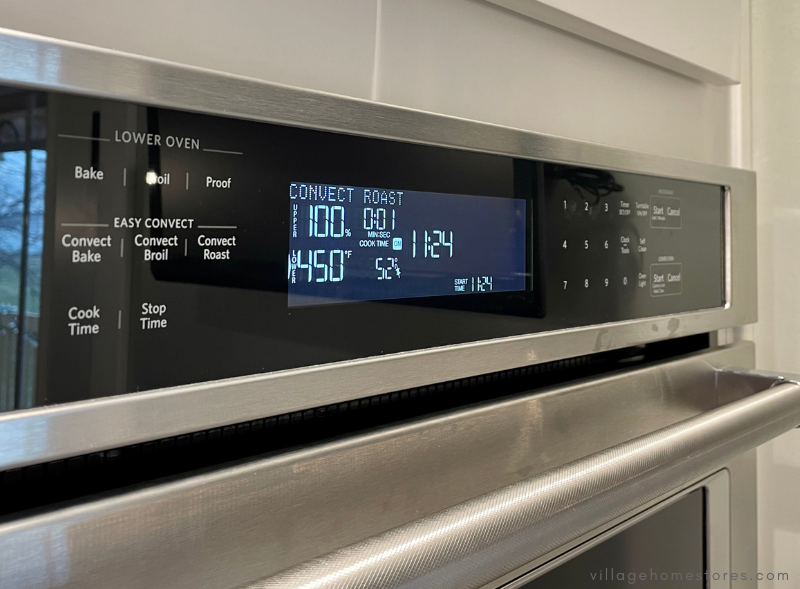 wall oven controls with settings running for covect roast using temperature probe