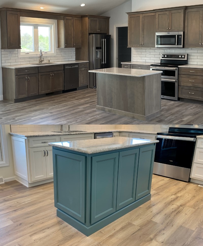 two images of small kitchen islands