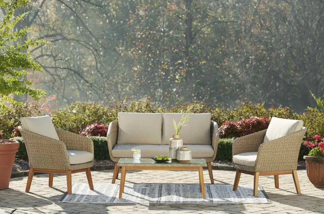 Signature Design by Ashley® Crystal Cave 2 Piece Beige Outdoor Lounge Chair Set