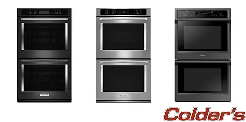 a line up of three double wall ovens