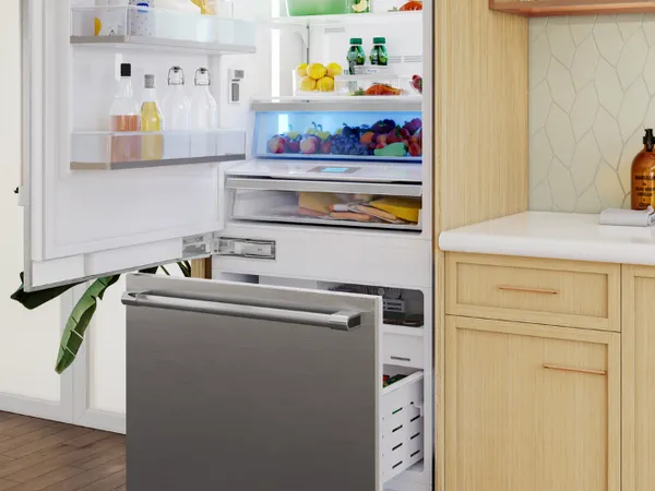 The Beko BFFD3624SS refrigerator featuring various contents 