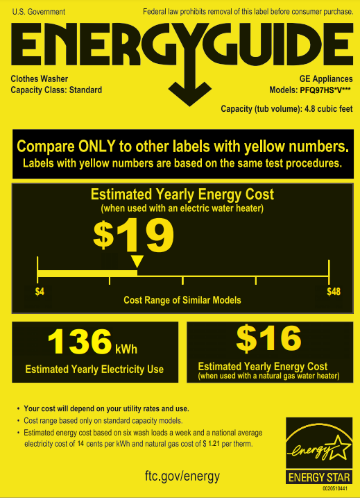 The Energy Guide for the GE Profile PFQ97HSPVDS