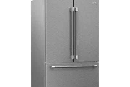 front view of a stainless steel french door refrigerator