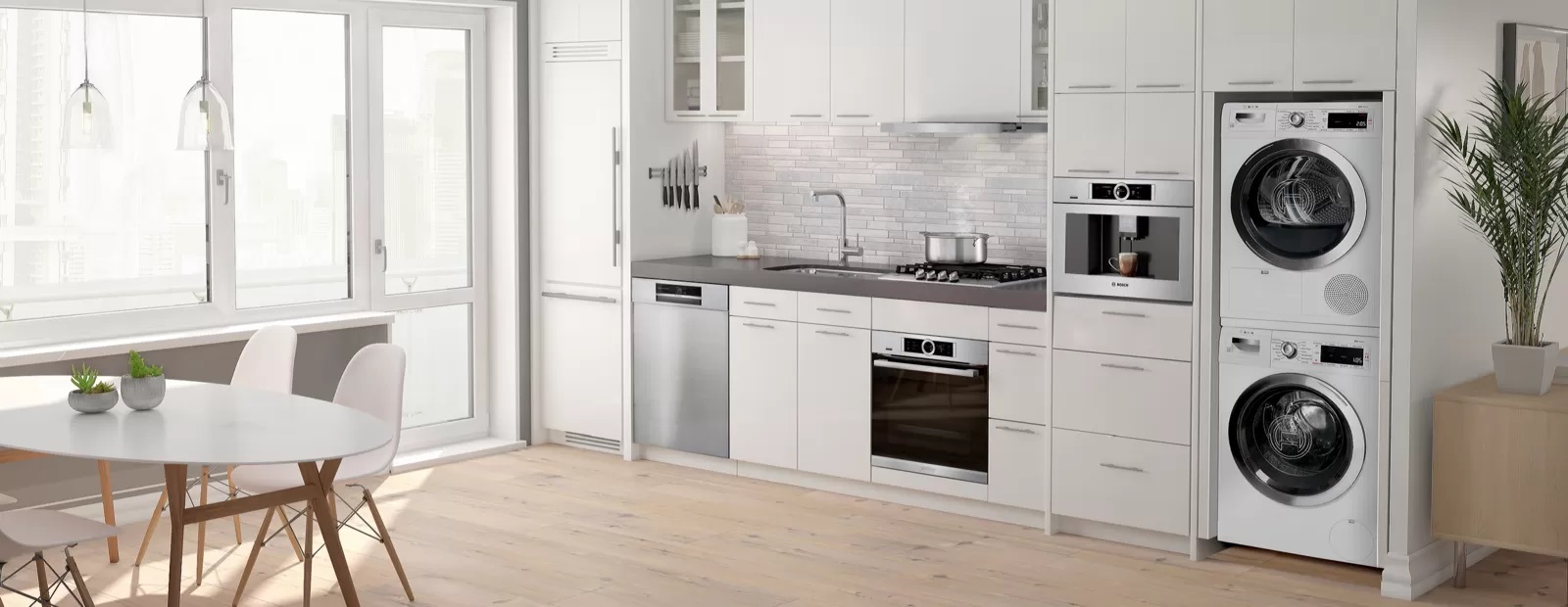 Full shot of kitchen with Bosch appliances