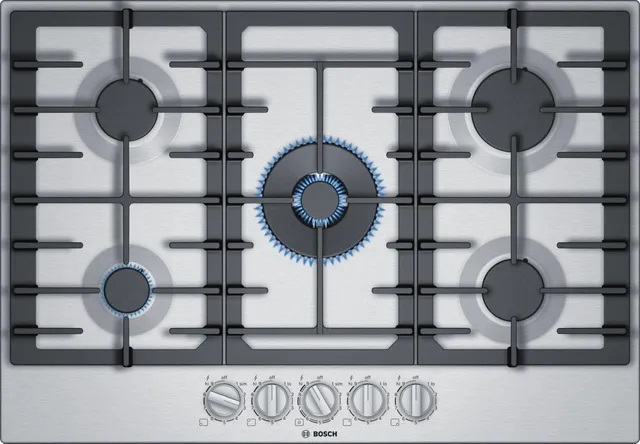 Overhead of Bosch five burner gas cooktops