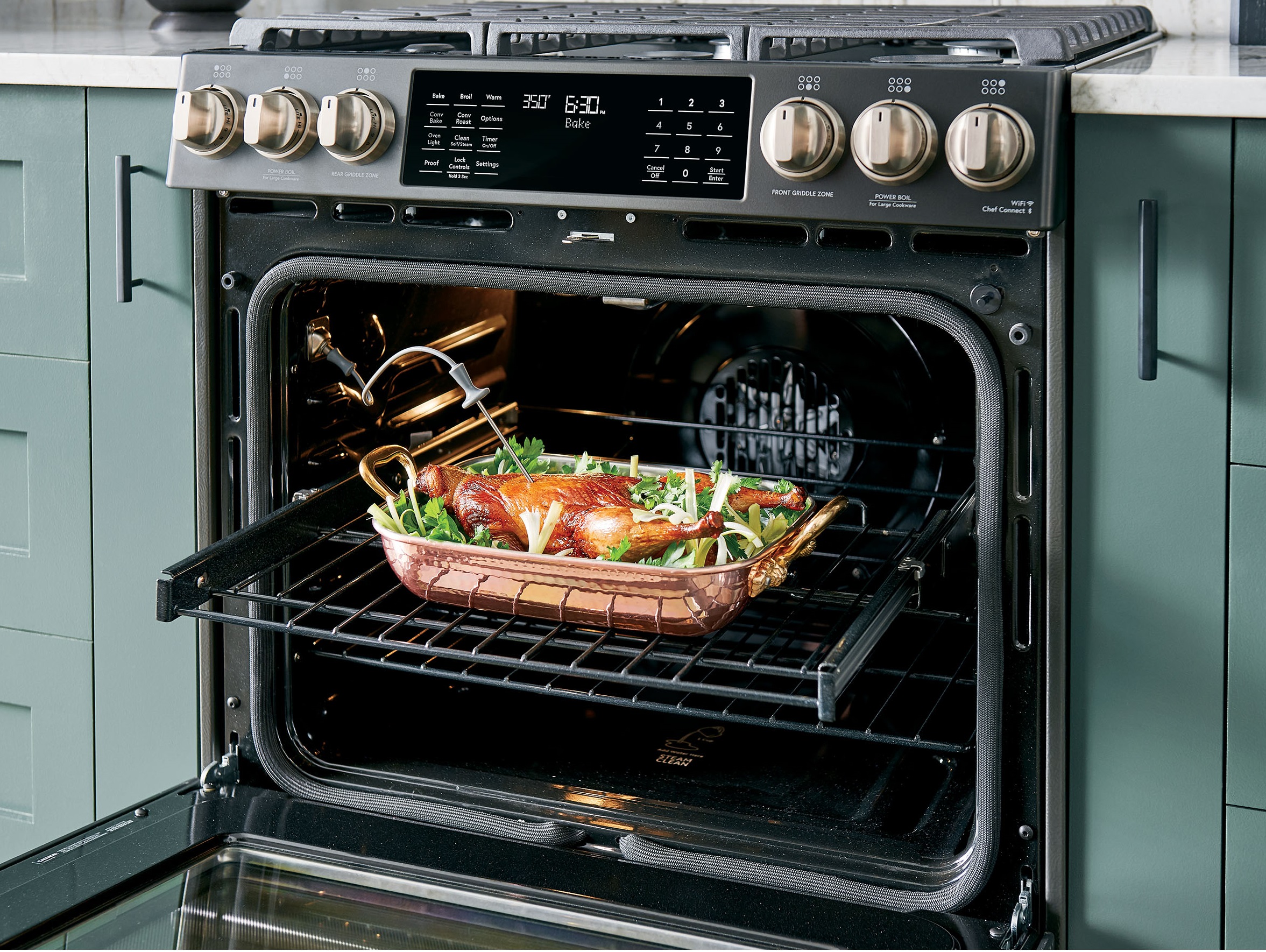 Cafe gas range with door ajar