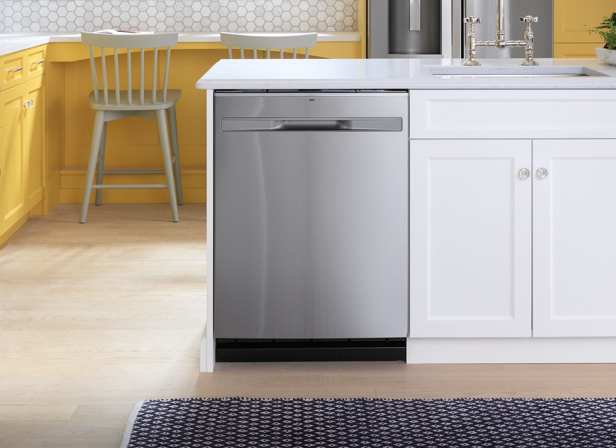 Yellow kitchen featuring GE GDP645SYNFS dishwasher 