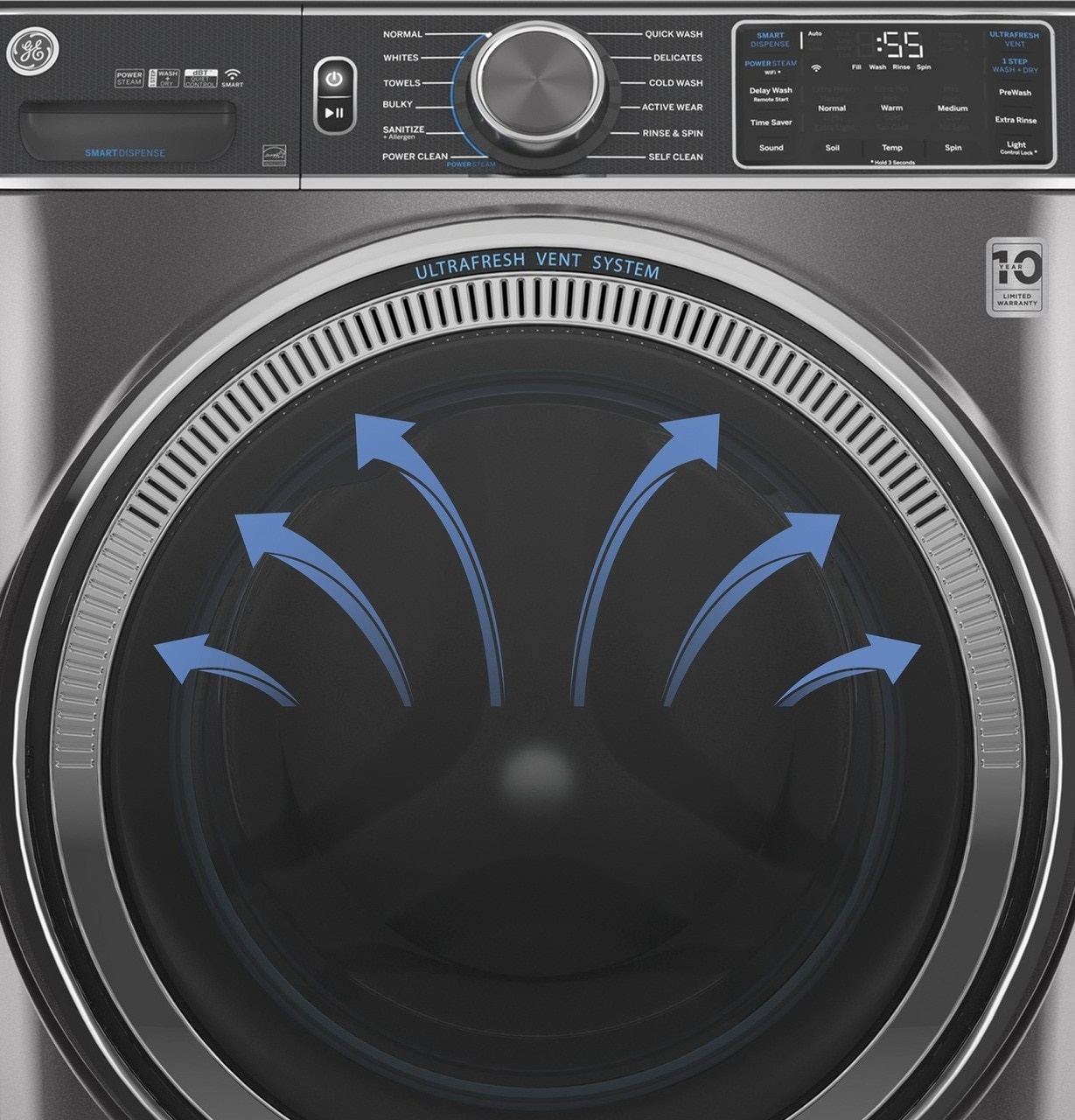 closeup of UltraFresh Vent System shown on GE GFW550SPNDG front-load washer