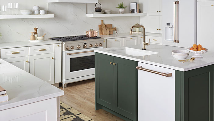  Modern kitchen with matte white Café appliances 