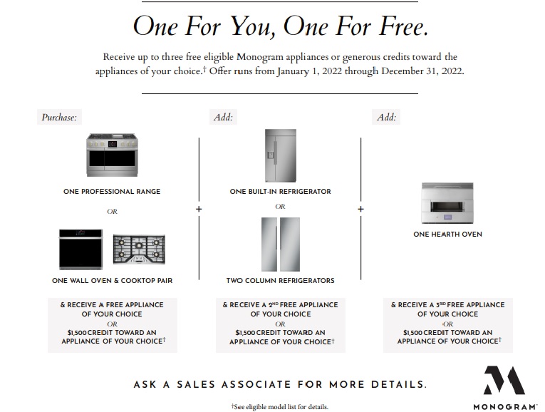 Graphic depiction of Monogram’s One For You, One For Free program 