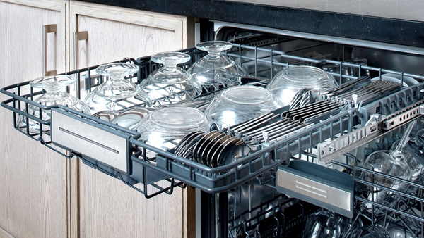 Closeup of Thermador dishwasher third rack 