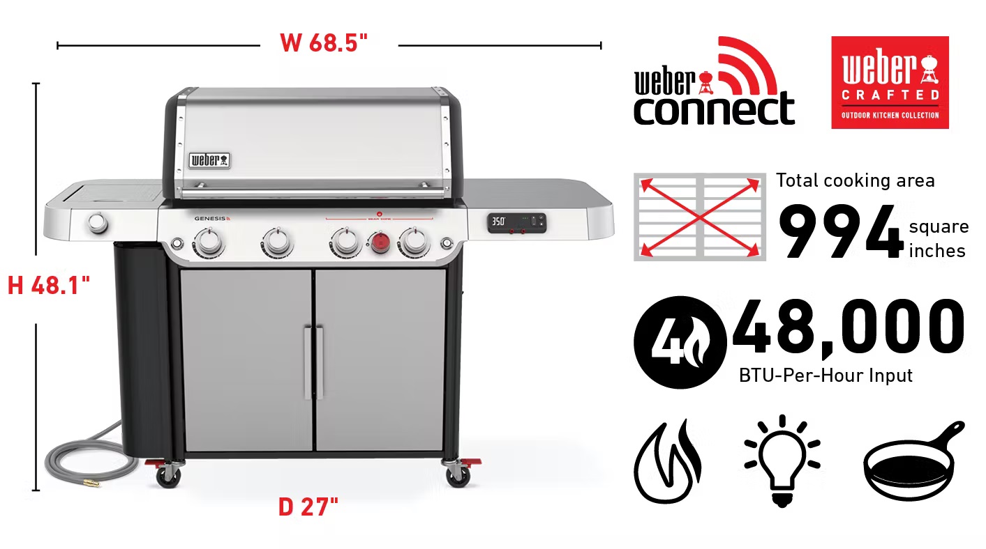 Infographic showing specs for Weber GENESIS SPX435 grill