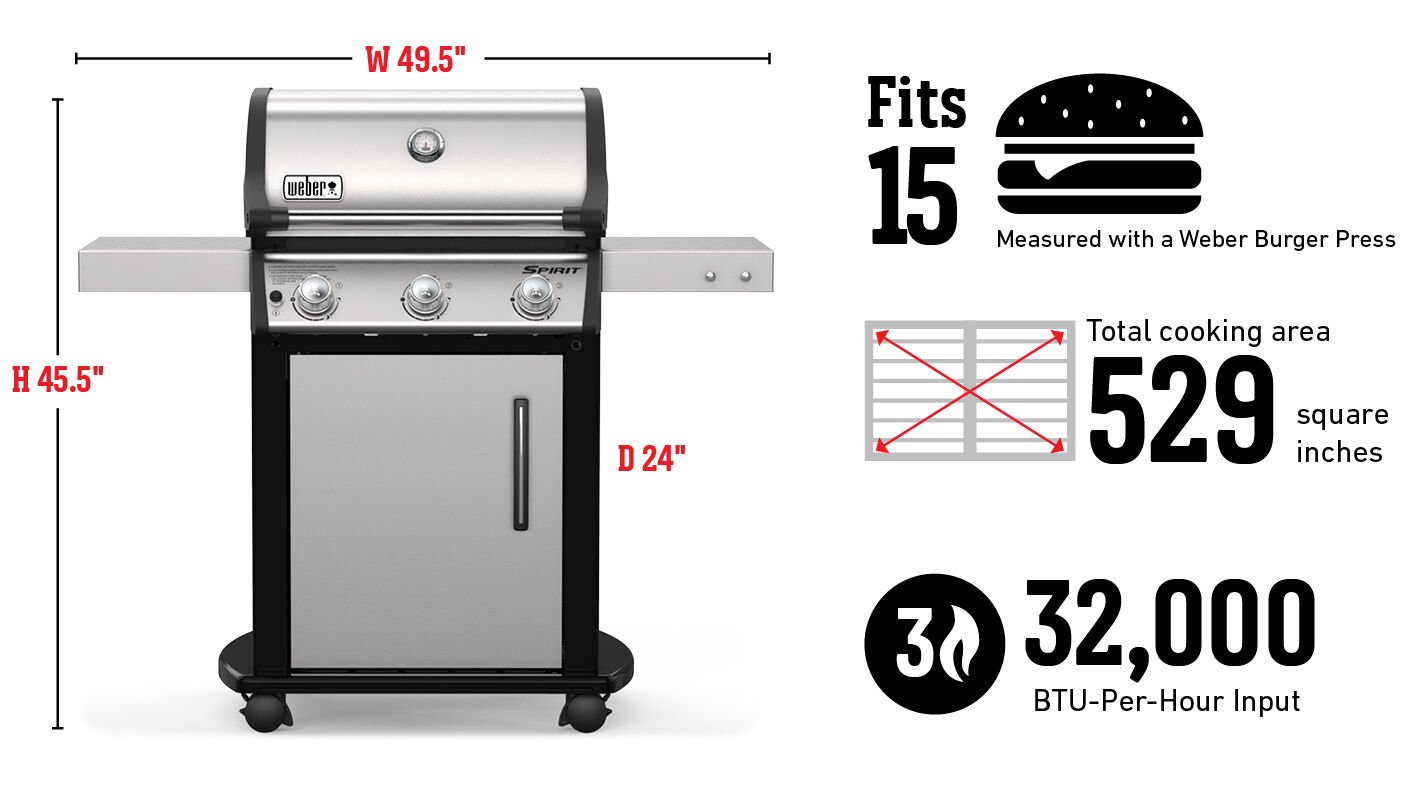 Infographic showing Weber SPIRIT S-315 gas grill