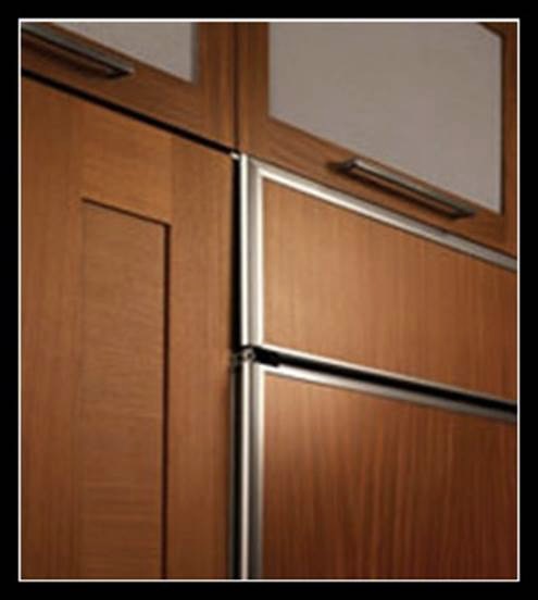 Example of a framed custom front panel on a refrigerator 