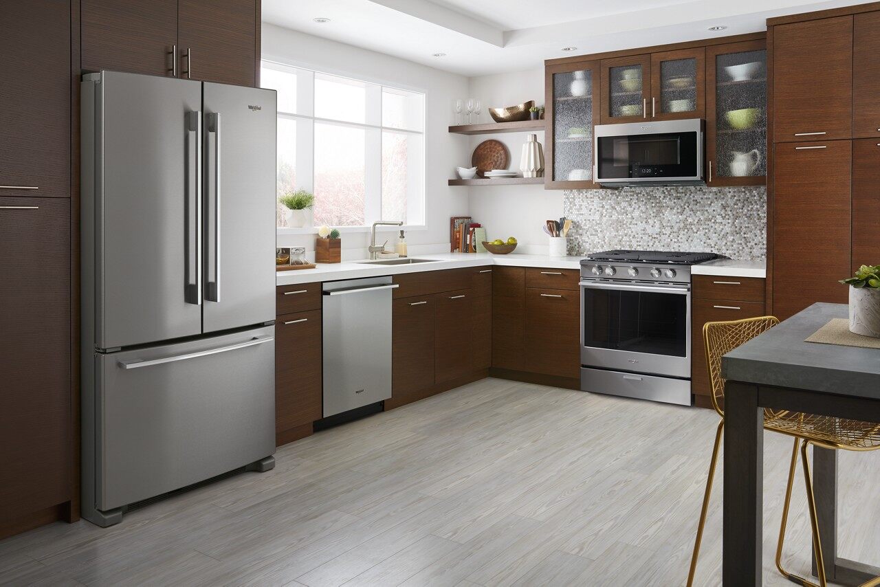 contemporary kitchen full of whirlpool appliances