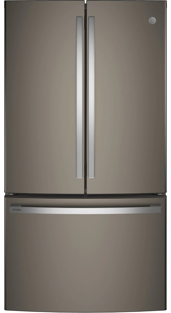 ge profile PWE23KMKES French door refrigerator with top doors wide open