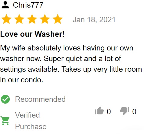 Customer review of Electrolux EFLW427UIW front load washer